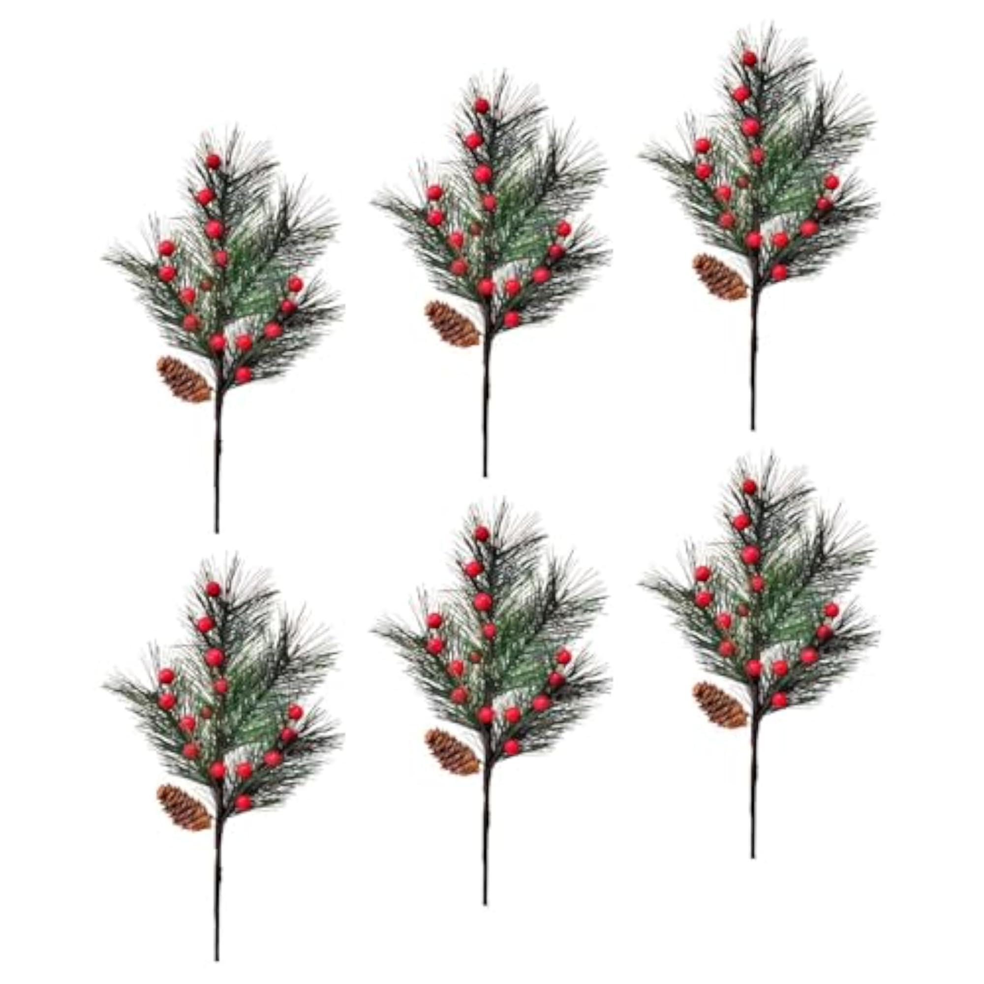 6Pcs Artificial Red Berry Branches Decoration Picks